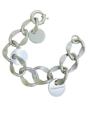 Dyrberg/Kern Bracelet Wavy Hammered Silver Tone Links Discs Chunky Copenhagen